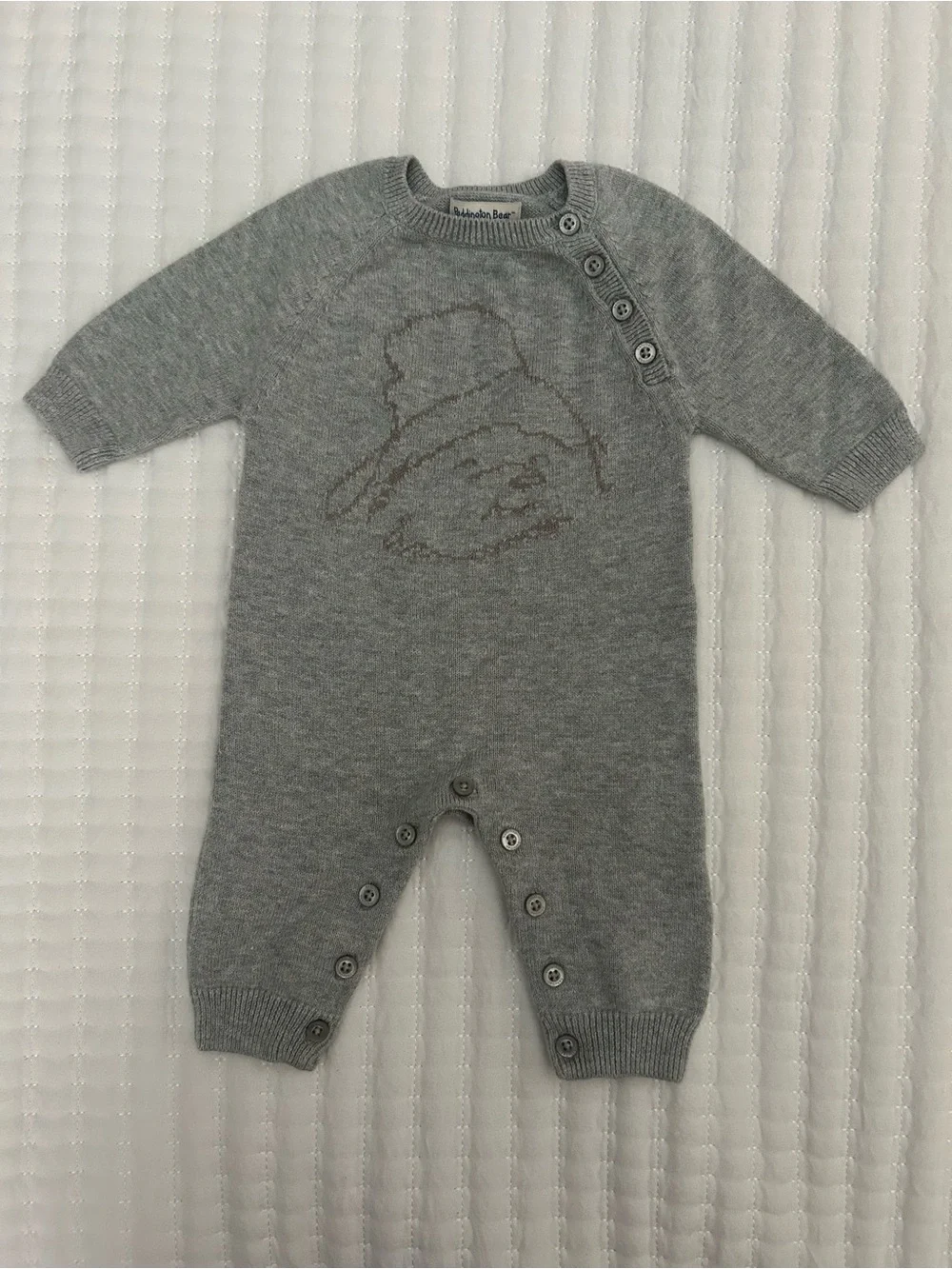 Baby Gap Paddington Bear Gray Knit One-Piece Romper Jumpsuit Sweater 0-3M